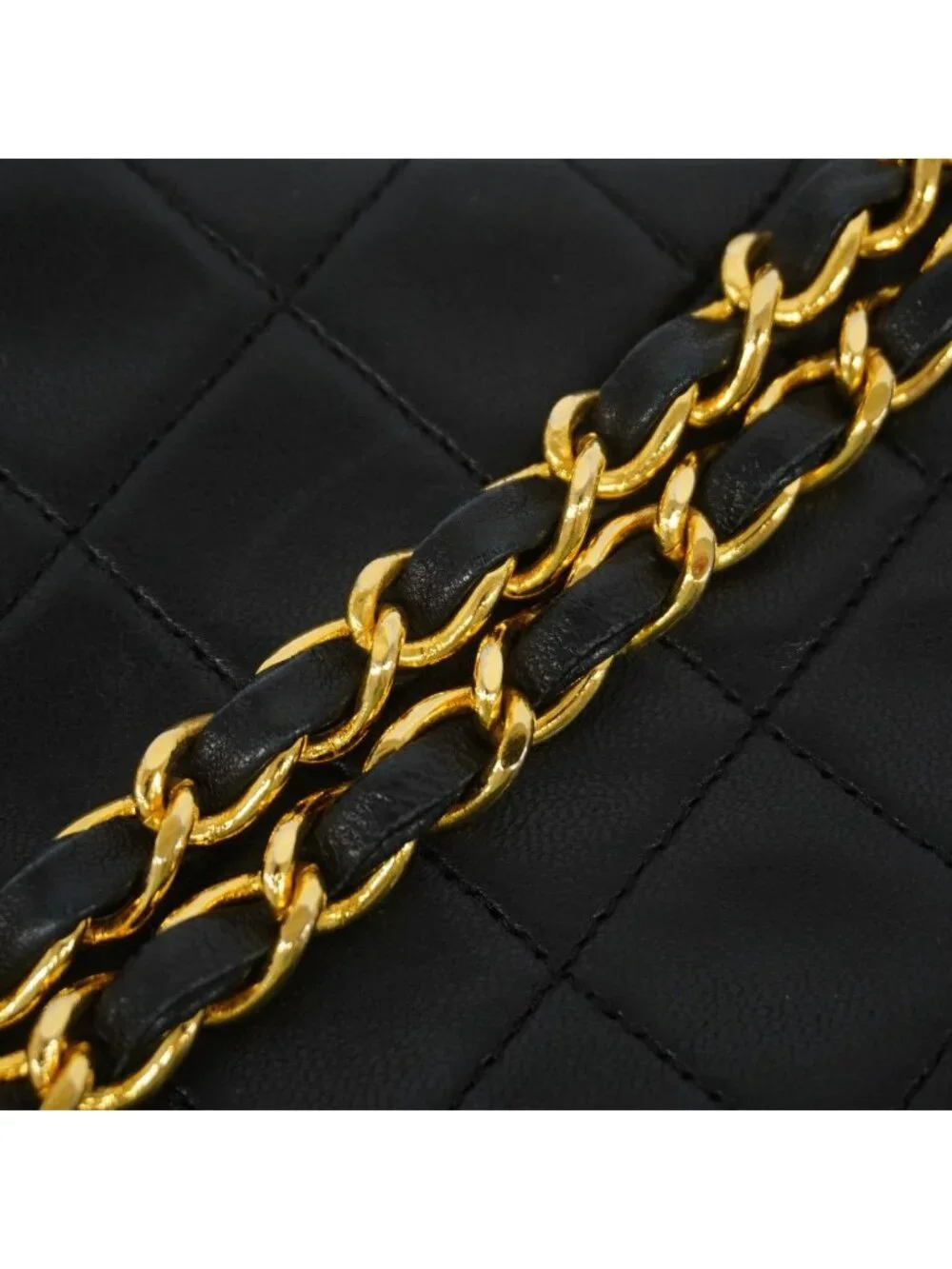 Chanel Shoulder Bag Quilted Lambskin Black Gold